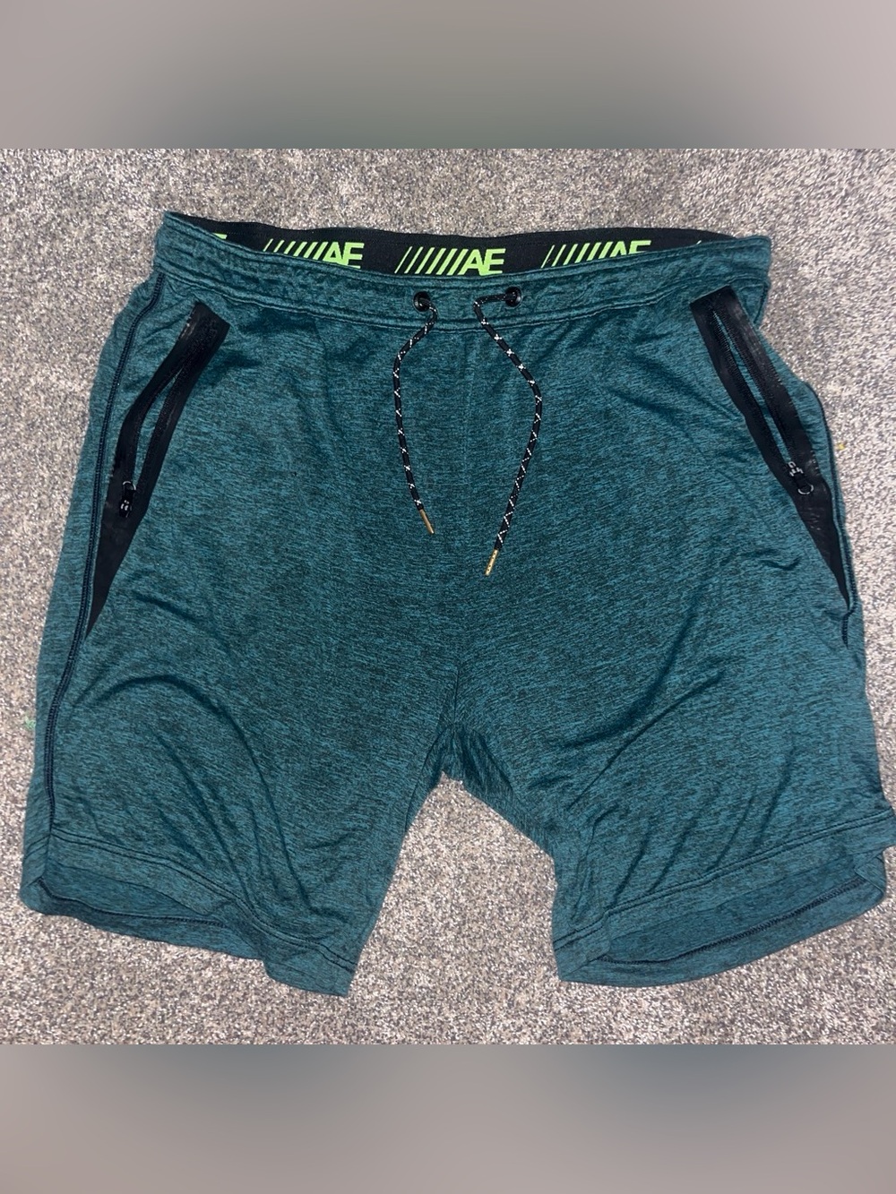 Men's L American Eagle Active Flex Teal Green Athletic Drawstring Shorts